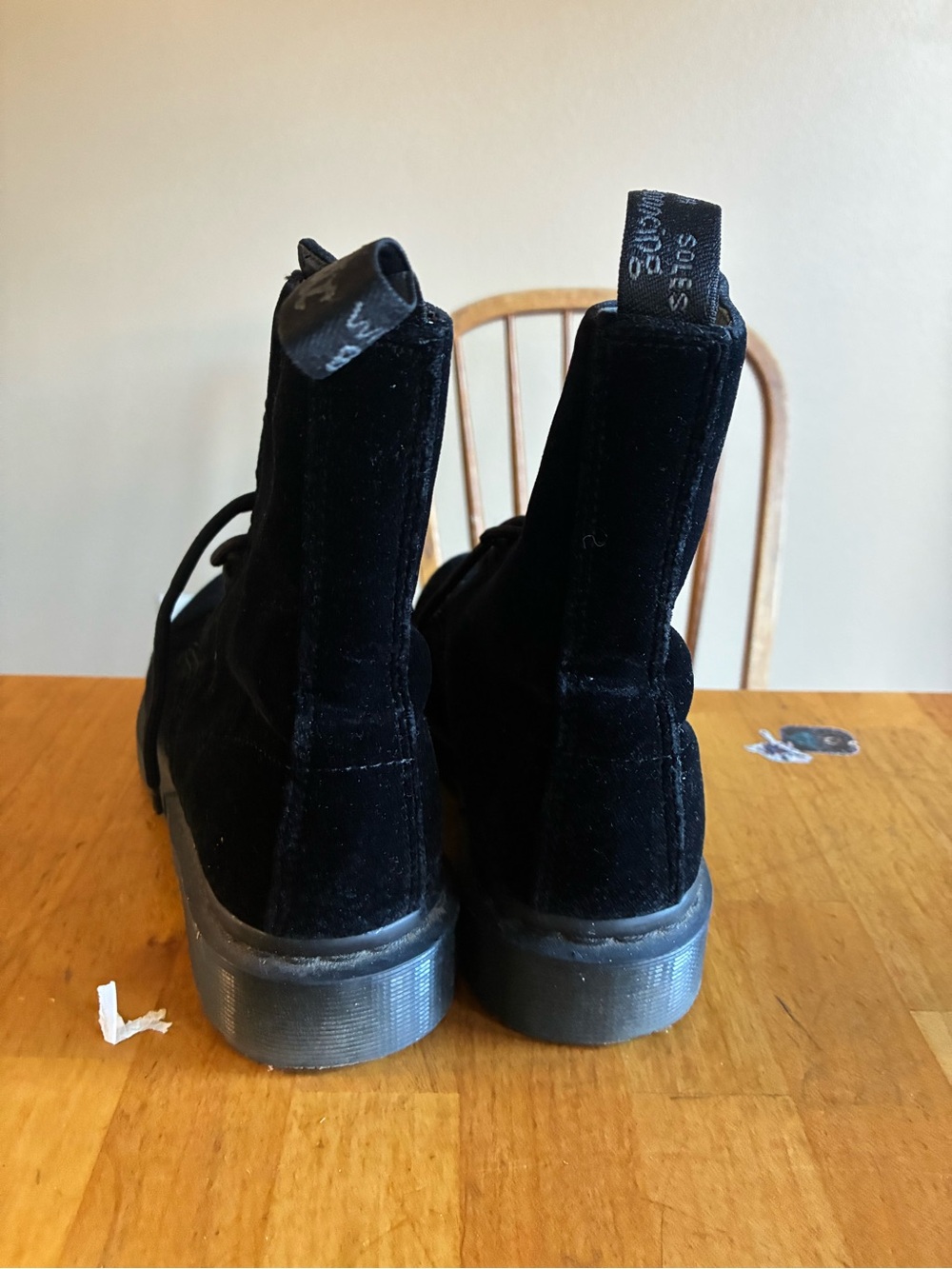 Dr. Martens Black Velvet Lace-Up Combat Boots - Picture 2 of 8